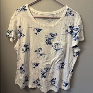 a.n.a White Short-Sleeve Tee with Blue Tropical Print and Pocket